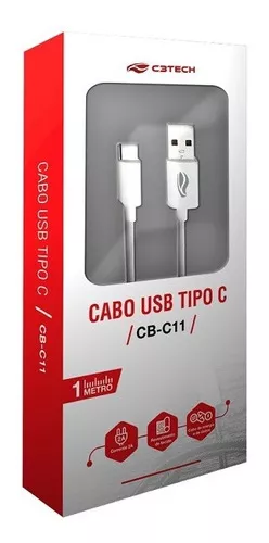 Cabo USB / Tipo-C 2,00m CB-C21WH Branco C3 Tech