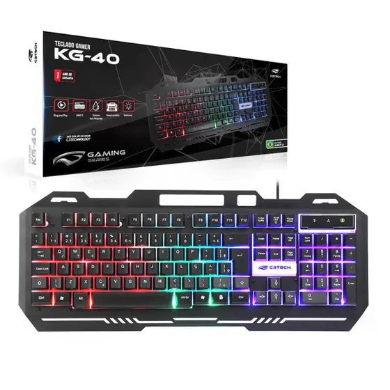 Teclado Gamer USB KG-40BK LED Preto C3Tech